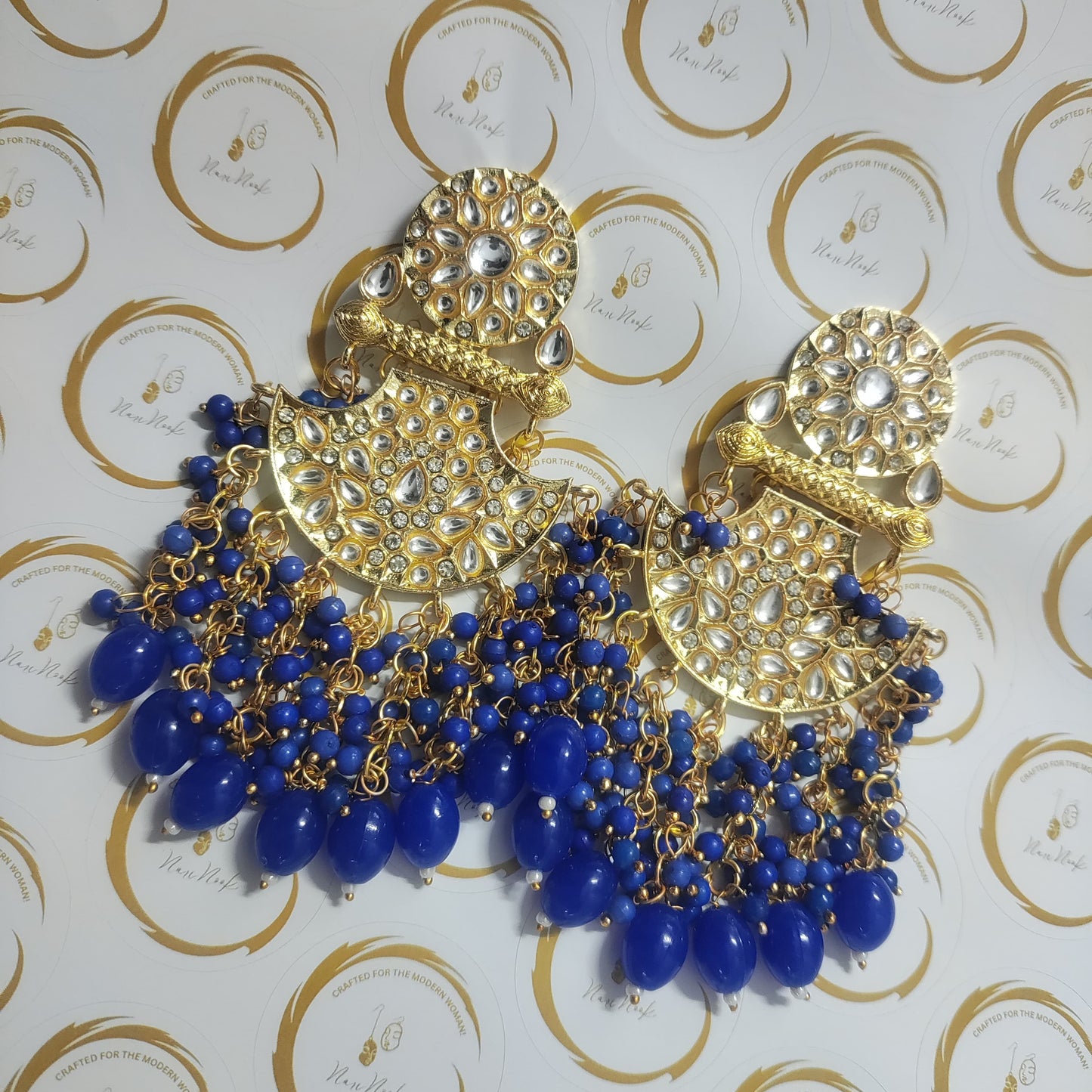 Premium Gold Plated Kundan Meenakari Stud Earrings | Blue