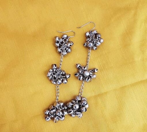 Hanging Style Ghungru Earrings | Silver Replica Hook Earrings