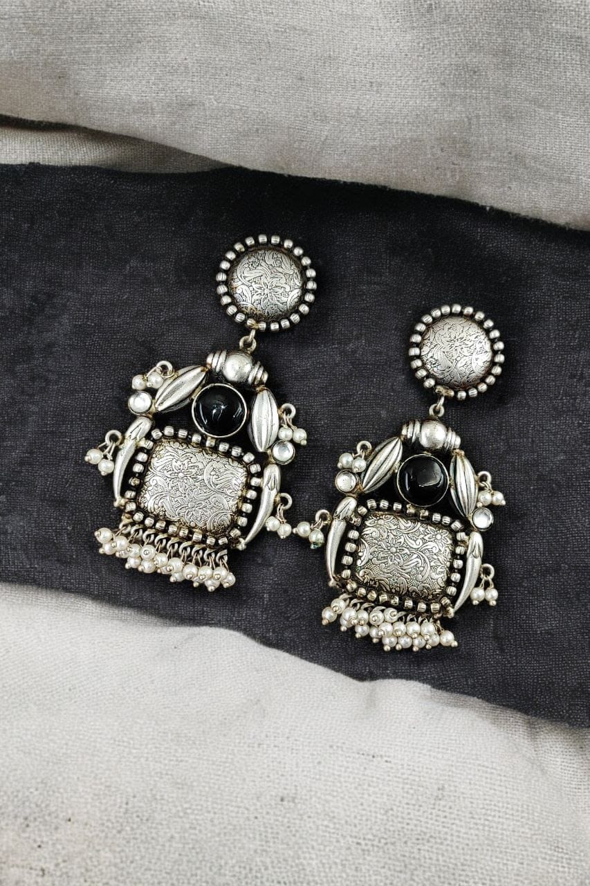 Hand-Made Earrings | Best Silver Replica Monalisa Stone Stud with Pearl Work