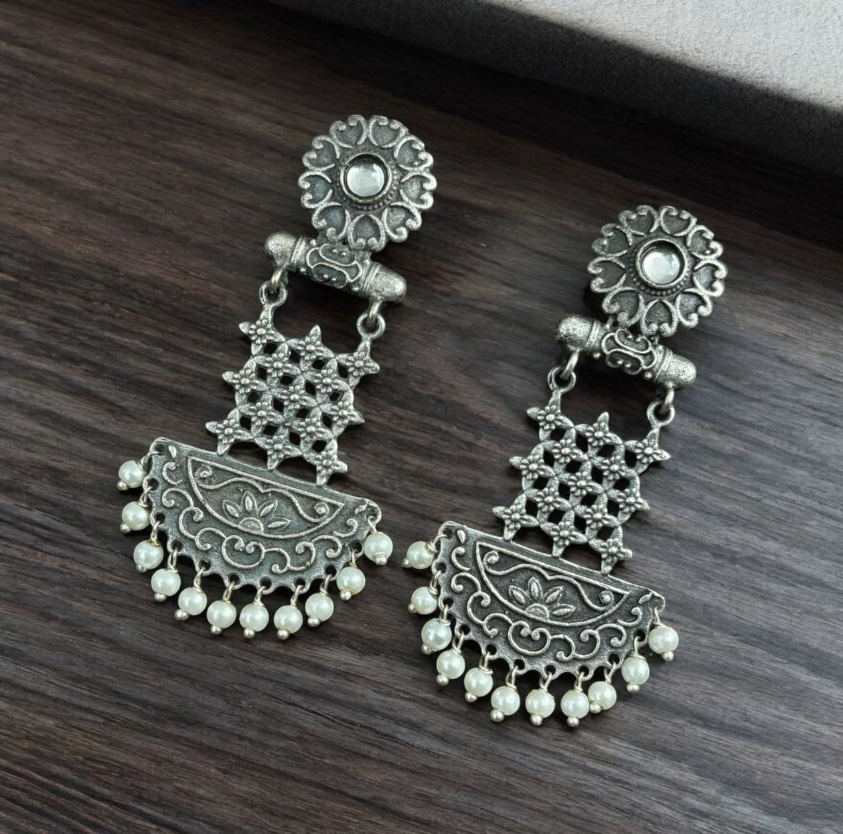 Antique Dangler Earrings | Oxidized Antique Finsh Studs
