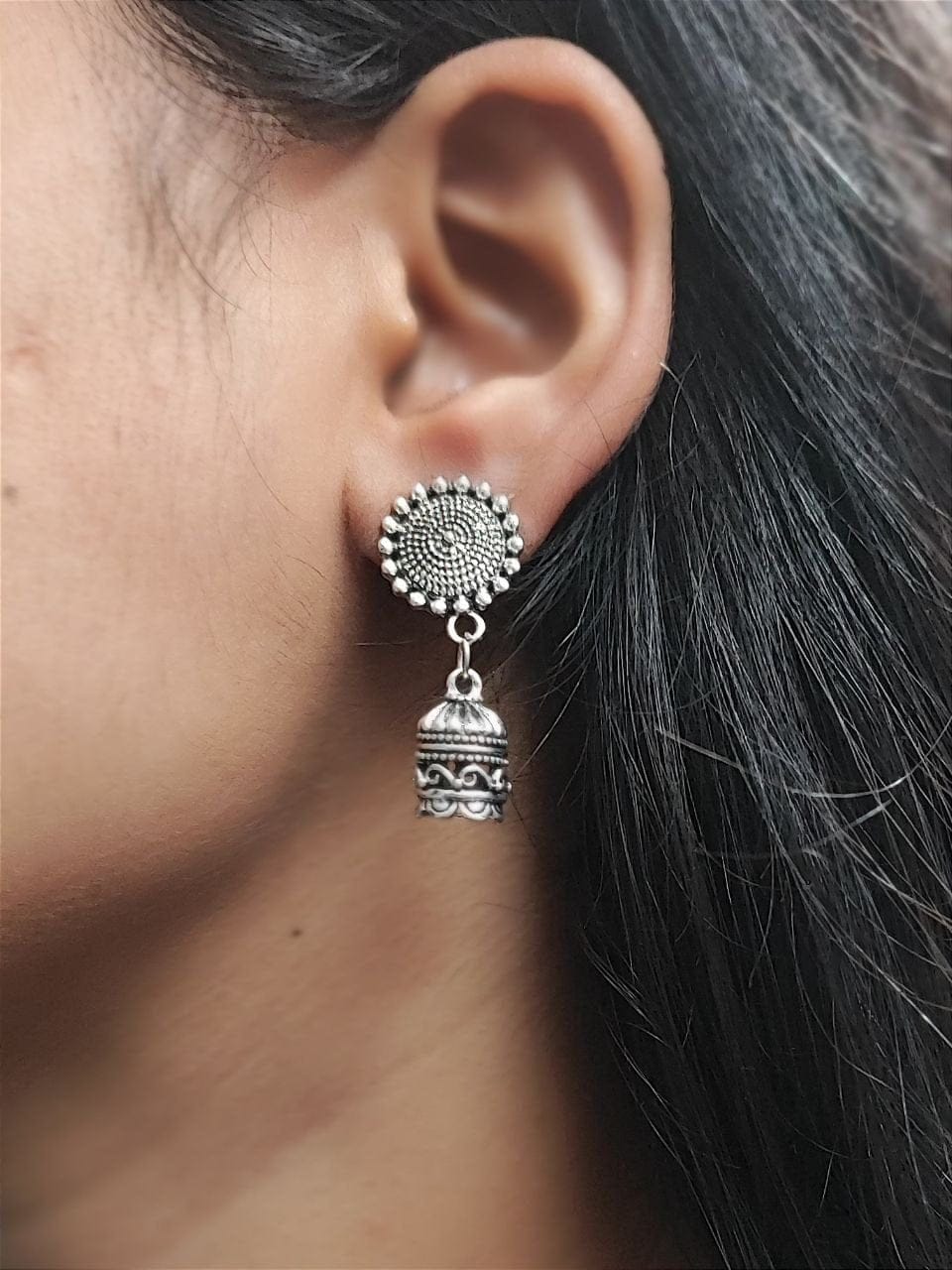 German Silver Jhumka Earrings