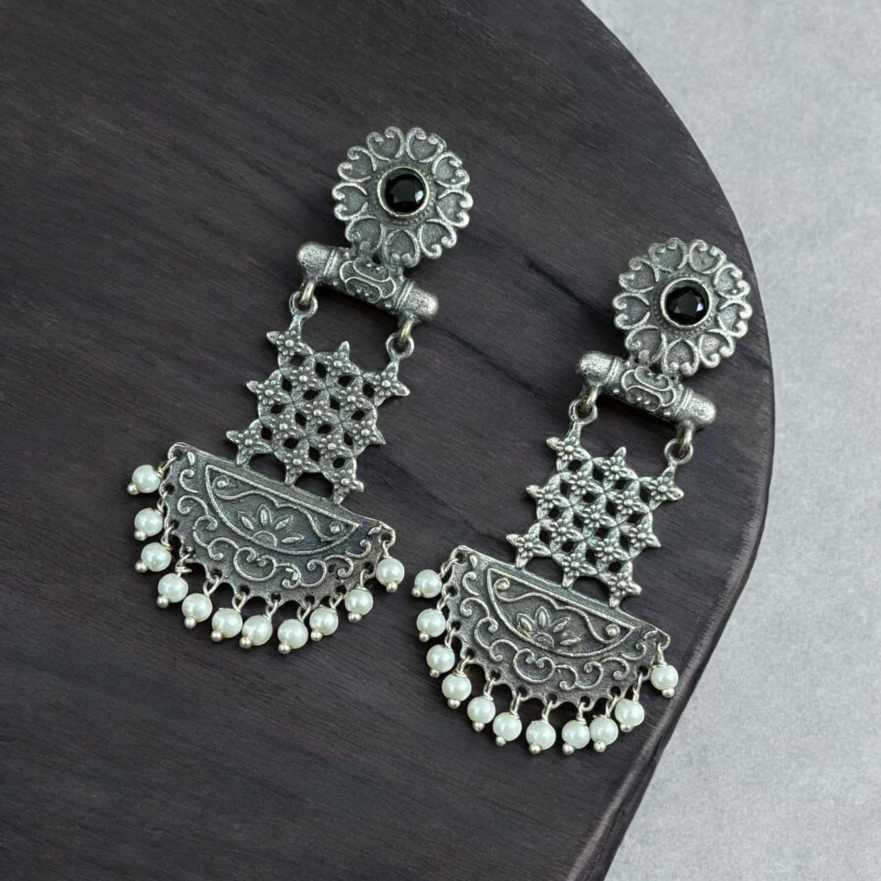Antique Dangler Earrings | Oxidized Antique Finsh Studs