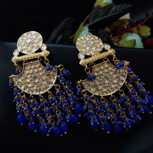 Premium Gold Plated Kundan Meenakari Stud Earrings | Blue