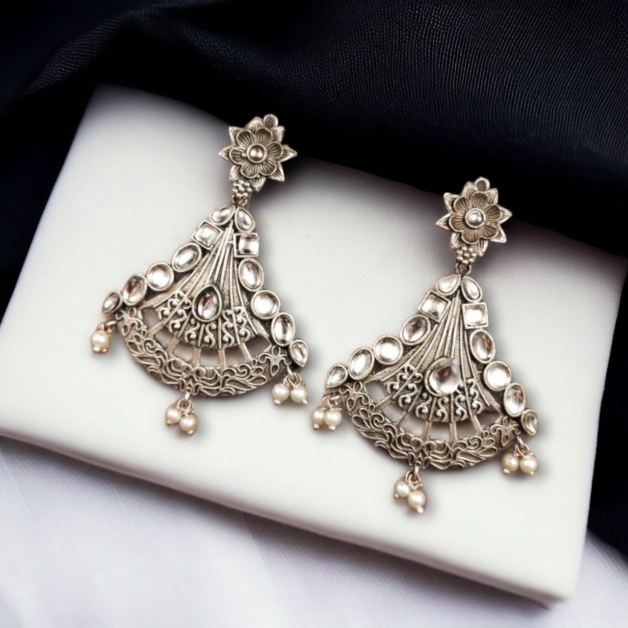 Elegant Brass Hanging Stud Earrings with Stone