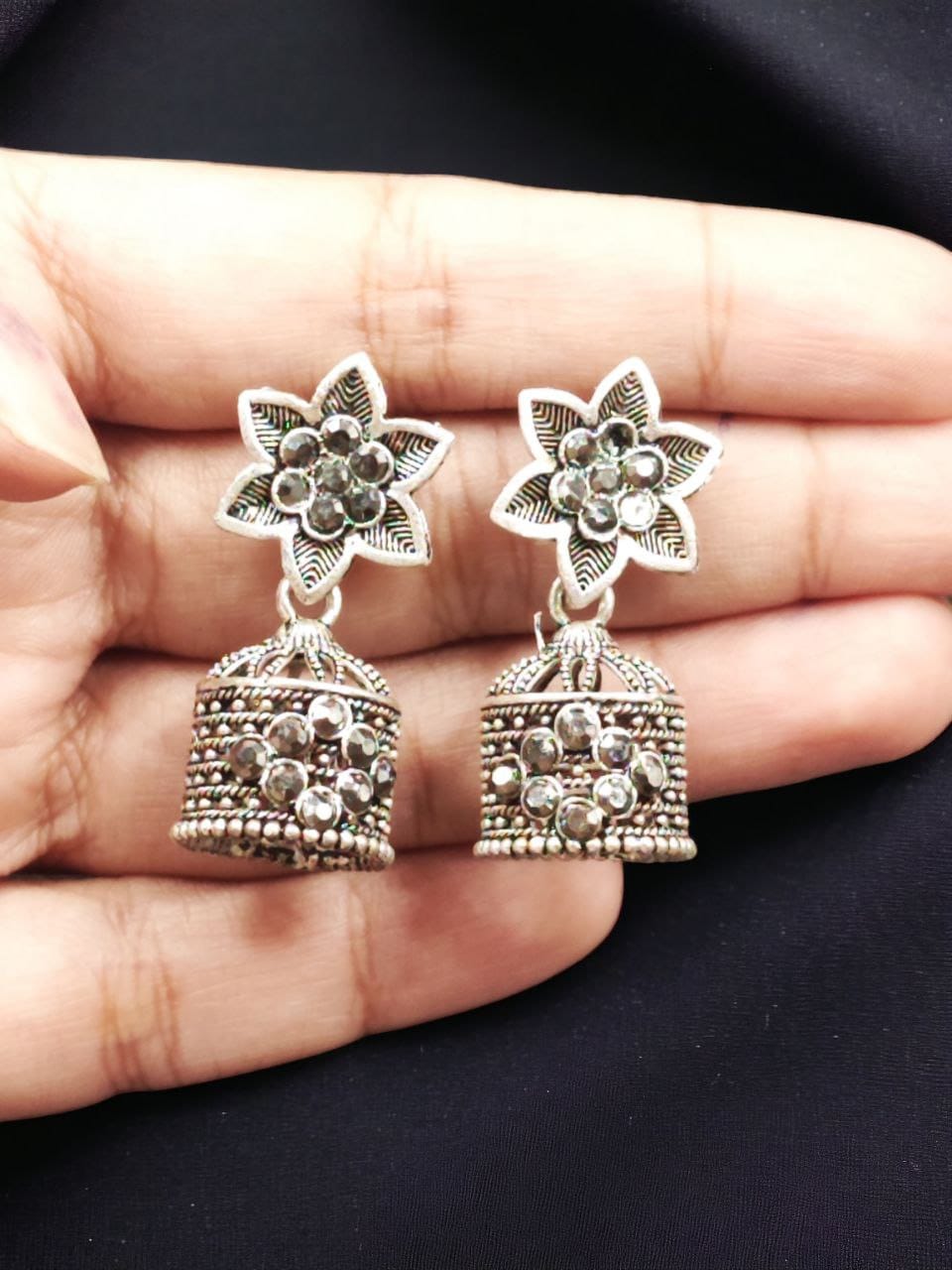Elegant Stone Stud Jhumka Earrings