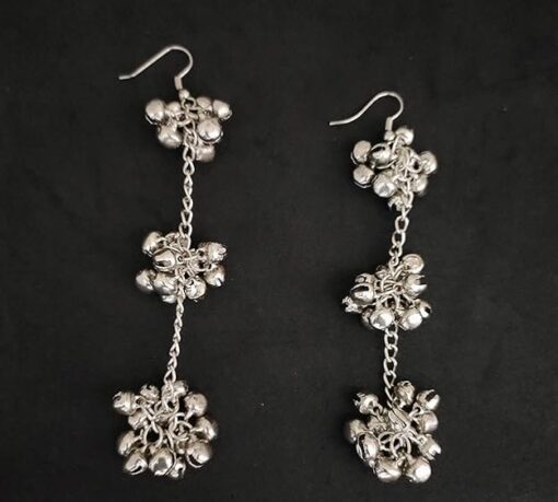 Hanging Style Ghungru Earrings | Silver Replica Hook Earrings