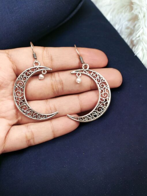 Moon Style Hook Earrings | Designer Silver Replica Earrings
