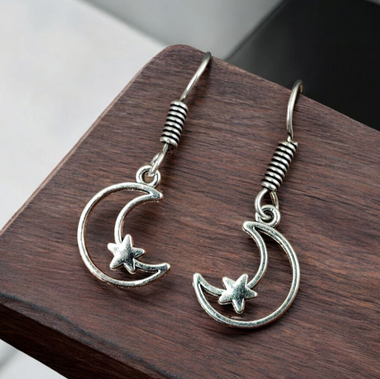 Moon Star Earrings | Adorable Light Weight German Silver Hook Earring