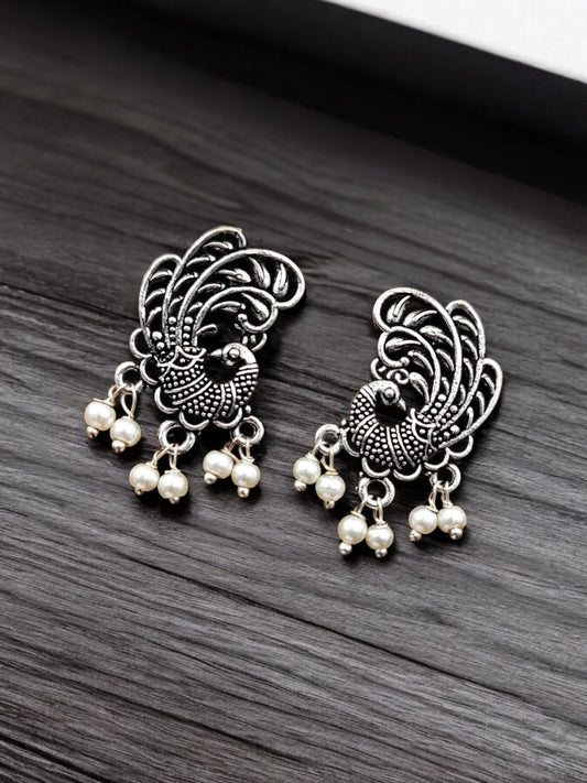 Oxidized Peacock Studs | Best Silver Plated Casual Wear Earrings For Girls