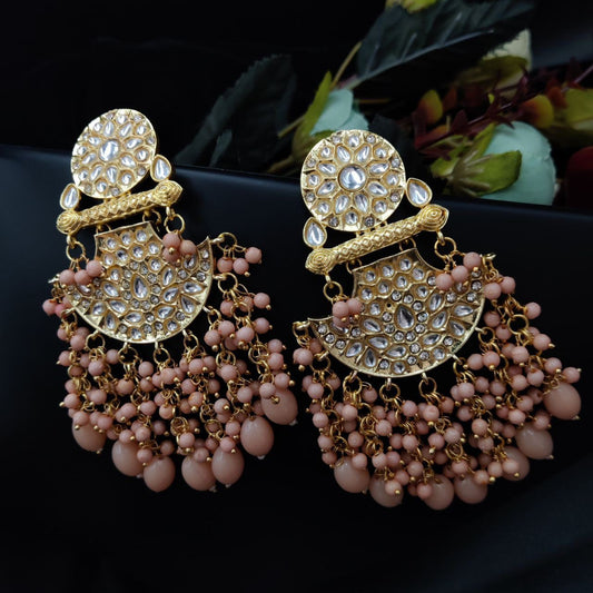 Premium Gold Plated Kundan Meenakari Stud Earrings | Peach
