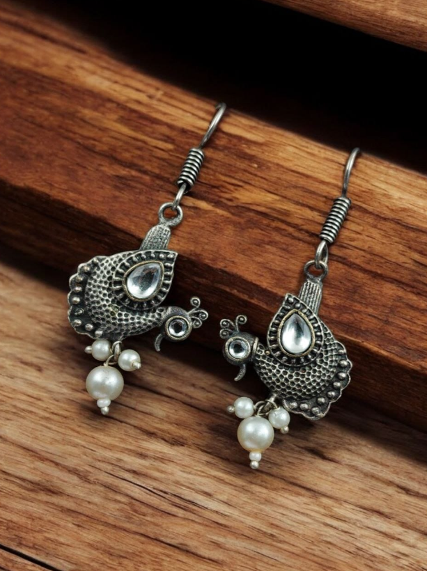 Peacock Hook Earrings | Best Daily Wear Oxidized Silver Replica Jewelry For Girls