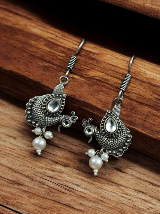 Peacock Hook Earrings | Best Daily Wear Oxidized Silver Replica Jewelry For Girls