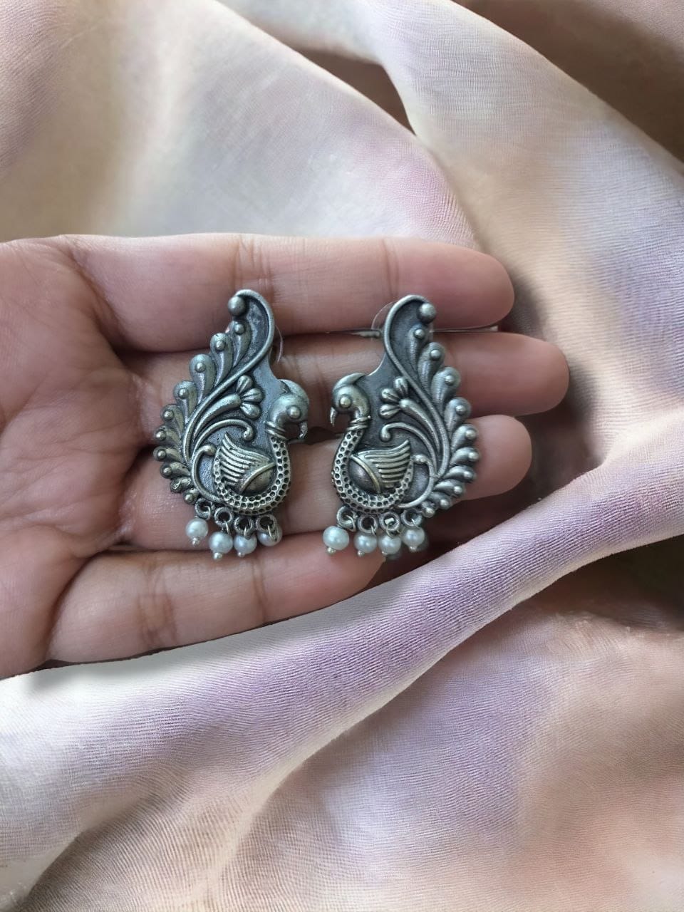 Luxury Peacock Stud Earrings | Antique Finish