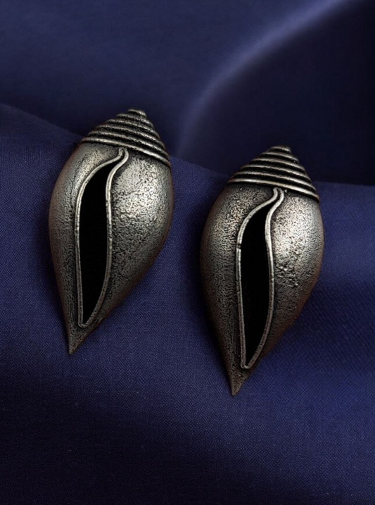 Shankh Stud Oxidised Earrings – Best Daily Wear Silver Replica Jewellery