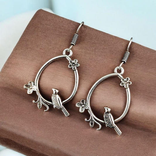 Bird Dangler Oxidized Hook Earring