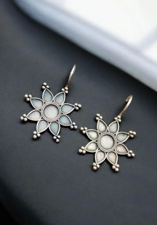Flower Earrings | Silver Look alike Unique Hook Style Earring Jewelry