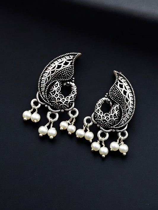 Silver Plated Peacock Stud | Best Dailywear Oxidized Earrings For Girls