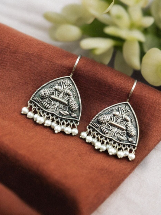 Peacock Earrings Unique Silver Replica Design Hook Style