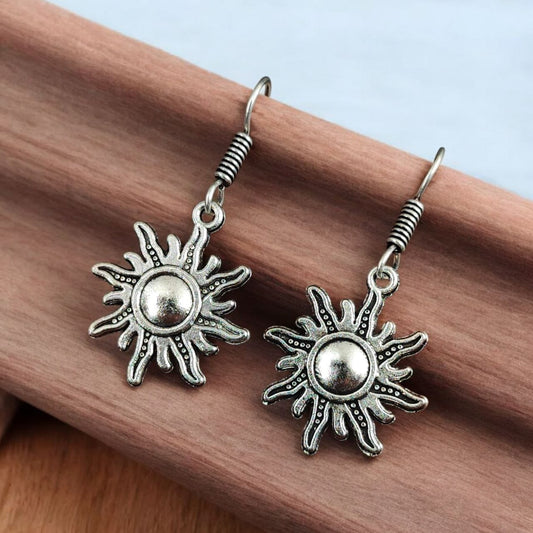 Silver Replica Oxidized Sun Hook Earrings
